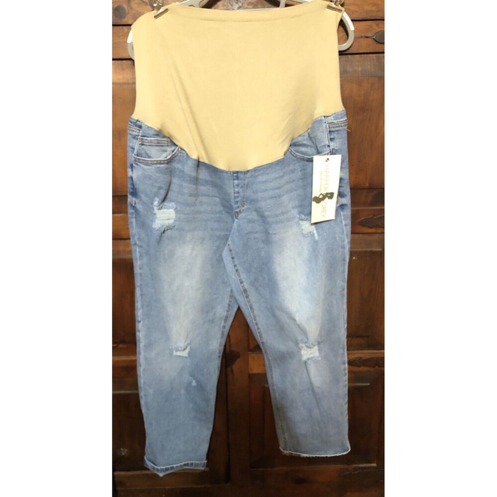 Women’s X Large Harper Grey Maternity Distressed Jeans Stretch Belly
